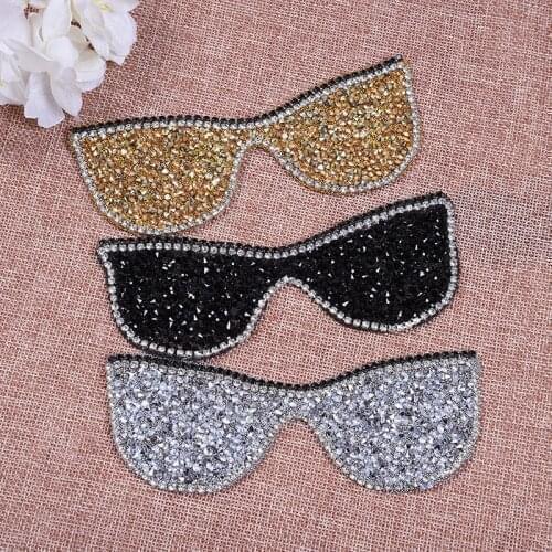 1Pcs Fun Rhinestones Sunglasses Embroidered Patch Iron on Sewing Crystal Applique For Jeans Clothing Decorations