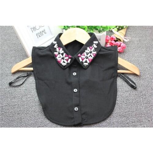 Women 's Fashion Fake collar shirt female latest fashion crystal cotton shirt collar embroidery female false handmade collier