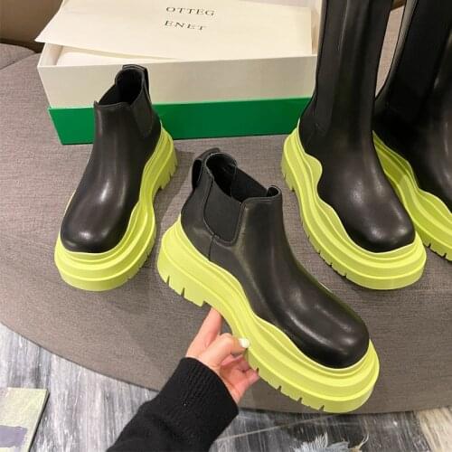 Womens Chelsea Ankle Boots PU Leather Thick Bottom Fashion Womens Shoes Ladies One-step Casual Casual 2021 New Womens Boots