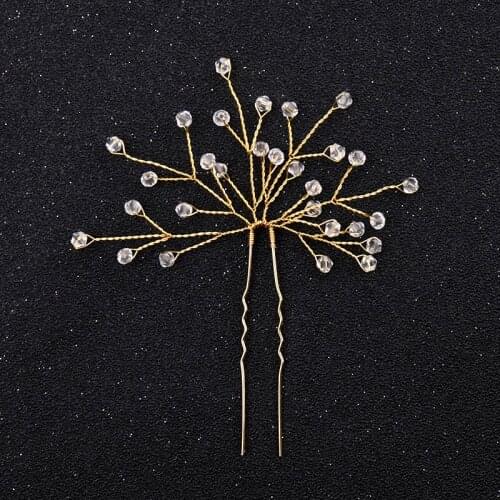 1PCS Gold Color Crystal Hair Pins Handmade Hair Decoration Sticks Wedding Hair Jewelry Accessories Beads Headwear