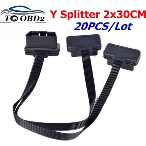 20PCS/Lot OBD2 Extension Cable Flat+Thin As Noodle OBDII OBD-II OBD 2 OBD2 16 Pin ELM327 Male To dual Female Y Splitter Elbow