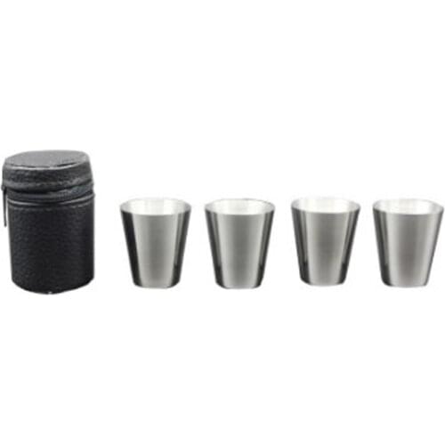 4pcs/set 30ml Mini Stainless Steel Wine Drinking Shot Glasses With Leather Cover Bag Barware Cup Portable Outdoor Travel Cup