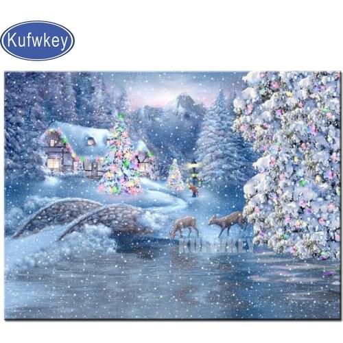 5d snow house winter scenery deer diamond painting stitch cross full round square diamond embroidery Diy mosaic set Christmas 3d