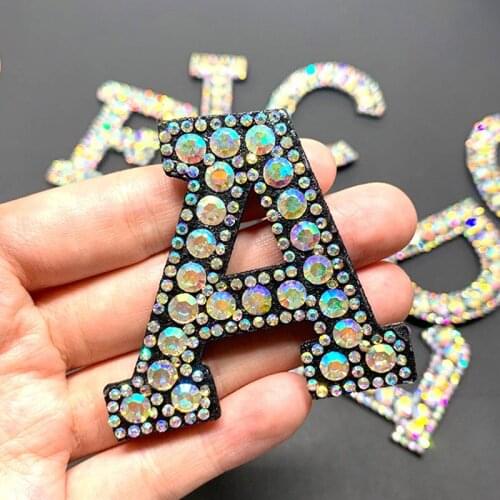 A-Z 1pc patches rhinestone parches English alphabet letter applique 3D iron on patches for clothing badge paste clothes patch