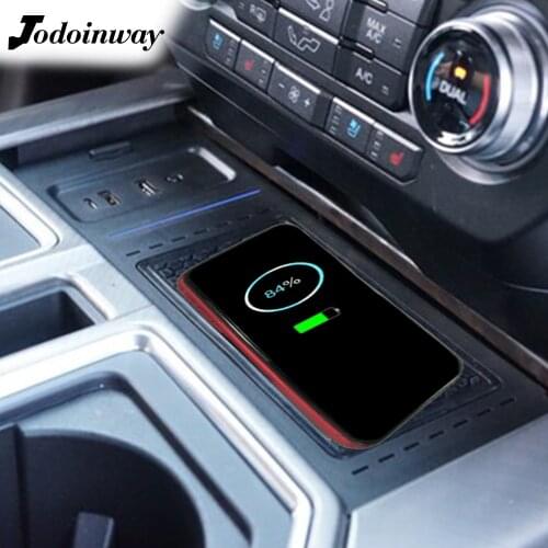 Car QI wireless charger for Ford Explorer F150 SVT Raptor 2017 to 2020 water cup holder fast charging module phone charge case