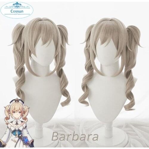 Barbara Cosplay Wig Genshin Impact Cosplay Light Brown Bunches Heat Resistant Synthetic Hair Barbara Halloween Cosplay