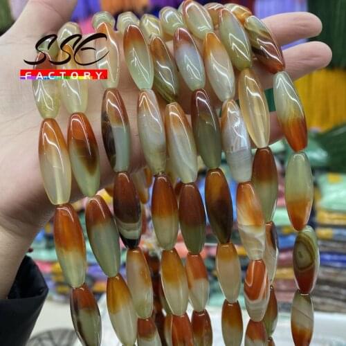 Natural Stone Beads Peacock Agates Bead Rice Shape Handmade Beads For Jewelry Making DIY Bracelet Accessories 10x30mm 15" Strand