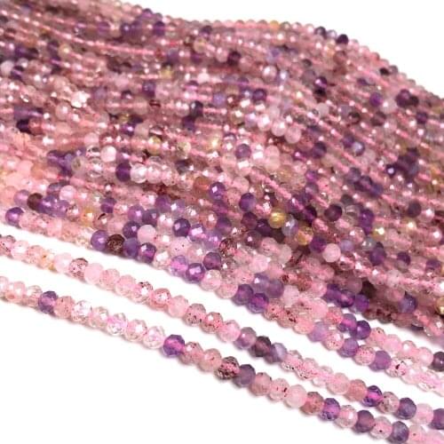 Natural Stone Strawberry Crystal Beads Faceted Round Loose Beads for Jewelry Making Necklace DIY Bracelet Accessories Size 3x4mm