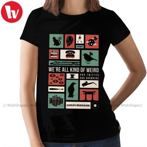 Japanese Cat T-Shirt Haruki Murakami T Shirt White 100 Cotton Women tshirt Plus Size Printed Ladies Tee Shirt