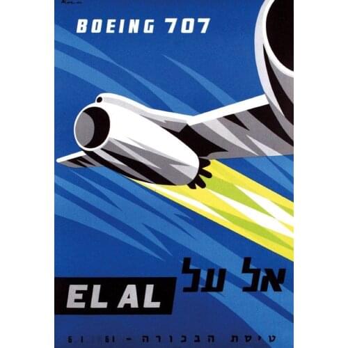 Israel EL AL Airlines Travel Tourism Boeing 707 Retro Vintage Kraft Poster Canvas Painting Wall Sticker Home Decor Gift