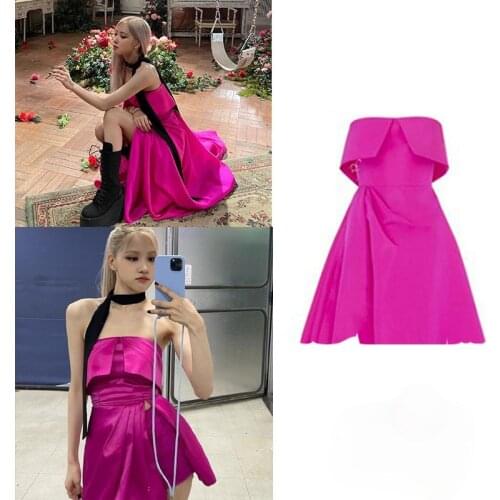 Kpop Korean Celebrity ROSE Stage Strapless Sexy Tube Top Dress Women Party Fashion Sleeveless High Waist Backless Mini Dresses