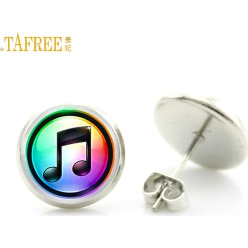 TAFREE fashion colorful mucical note stud earrings elegant charming women musician music lover jewelry friends wedding gift D472
