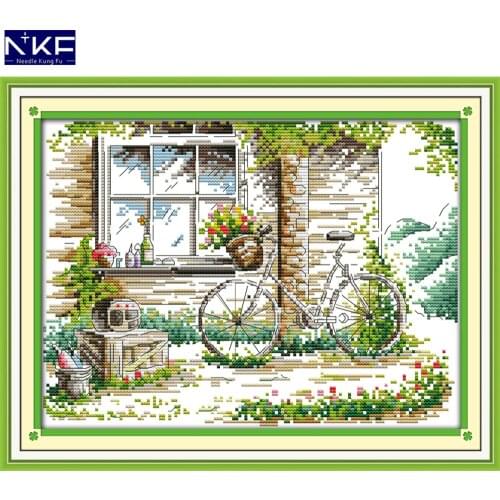 NKF The Quiet Out of The Window Cross Stitch Pattern DIY Kits Needlework Embroidery Set Chinese Cross Stitch for Home Decor