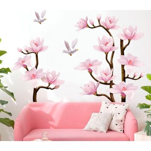 Pink Flower Wall Stickers 3D Large Size Beautiful Chinese Style Art Wall Decals Home Decor DIY Vinyl Wallpaper Removable
