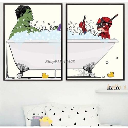 Funny Hulk Spiderman Bath Wall Art Pictures Canvas Painting on The Bathroom Wall Posters Prints Wall Decor for Living Room Decor