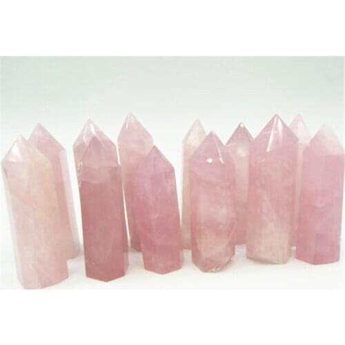 1PCs Natural Rock Pink Rose Quartz Crystal Wand Point Healing Mineral Stone Collection DIY Home Decor Hexagonal Treatment Stone