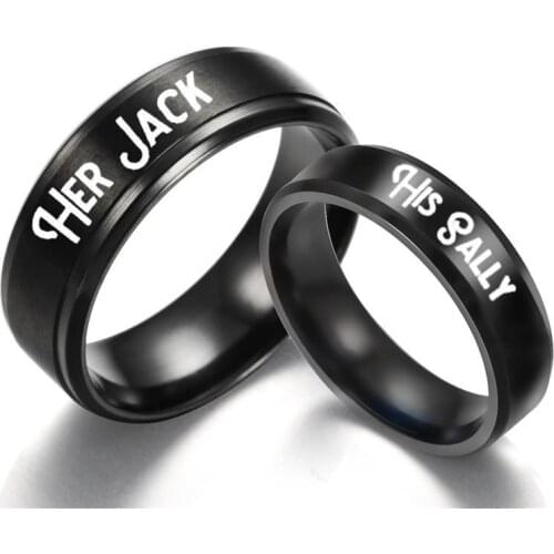 New Fashion Stainless Steel Ring Love Simple Style Her Jack His Sally Couple Ring