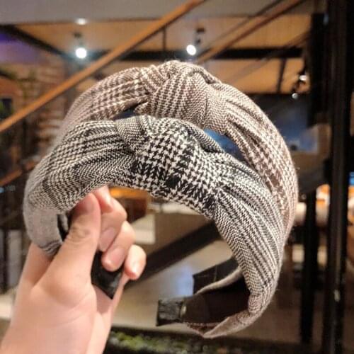 Korean Simple Striped Plaid Knot Hairband Fashion Wide Side Headhoop For Women Girls Simple Houndstooth Hair Accessories Jewelry