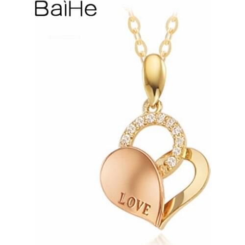 BAIHE Solid 18K Yellow Rose Gold 0.10ct Round Natural Diamonds Women Party Fine Jewelry Gift Diamond Necklaces