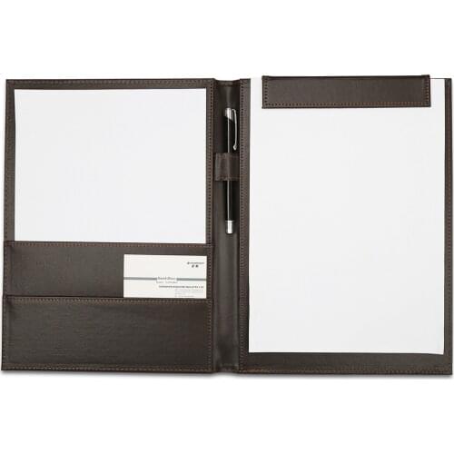 A4 File Folder Office PU Leather Document Folder Padfolio Multi-Functional Organizer Planner Notebook Ring Binder 1448 Brown