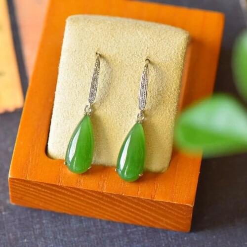 Petty Asset Light Luxury S925 Sterling Silver Natural Hetian Jasper Earrings Eardrop Earring Female Ethnic Atmospheric Anti-Alle