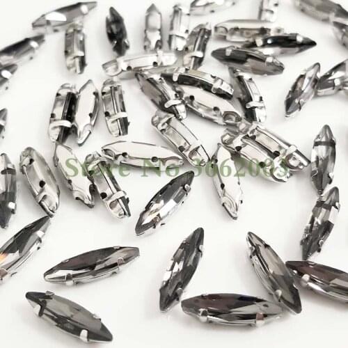 4x15mm 50pcs/pack gray Horse eye shape Glass Crystal flatback sew on rhinestones,Diy Clothing accessories SWM41503