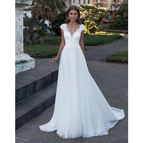 Simple Deep V-neck Boho Cap Sleeves Vestido de Novia 2020 Custom Made Tulle Bridal Gown вечернее платье فساتين السهرة