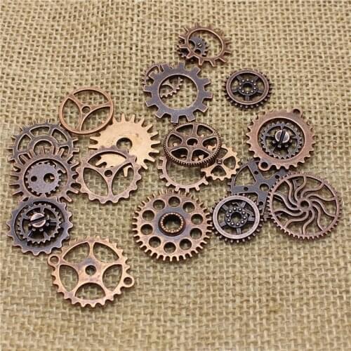 Mix 50pcs Vintage steampunk Charms Gear Pendant Antique Copper Fit Bracelets Necklace DIY Metal Jewelry Making T0483