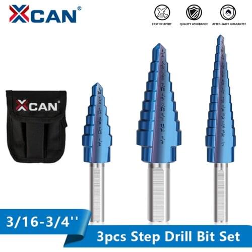 XCAN HSS Step Drill Bit 3/16-1/2,1/8-1/2,1/4-3/4 3pcs Wood Metal Drill Bit Nano Blue Coated Cone Hole Cutter Drill Tools