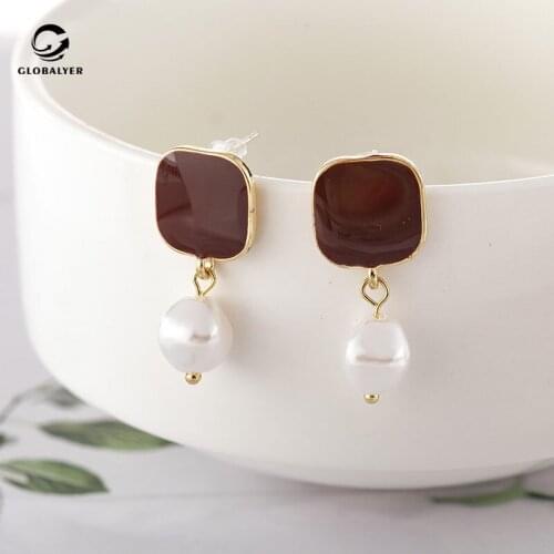 Tibetan Silver needle Korean Dongdaemun oil drip dark earrings Simple natural freshwater pearl earrings Women ear jewelry 193