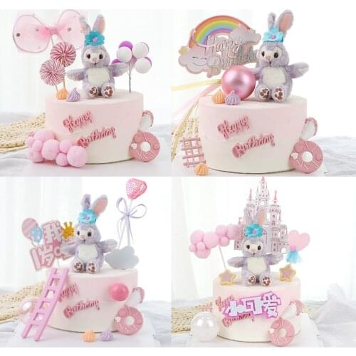 Childrens Day Cake Toppers Plush Rabbit Decoration Dream Scene Princess Girl Birthday Cute Cake Plugin Decoration