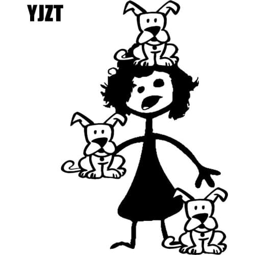 YJZT 10.2CM*15.6CM CRAZY DOG LADY Car Vinyl Decal Sticker Animal Puppy Dogs Black/Silver C10-00257