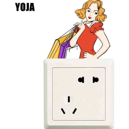 YOJA Hand-painted Girl Carry Shopping Bags Decor Wall Switch Sticker Personalized Bedroom Living Room Decals 8SS1463