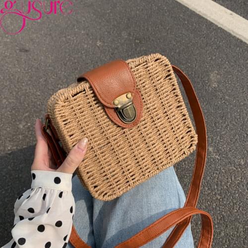 Gusure Summer Women Straw Bag Bohemian Bali Rattan Beach Handbag Small Lady Vintage Crossbody Handmade Knitted Shoulder Bags