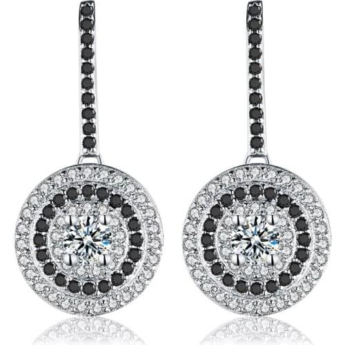 SODROV Classic Genuine 925 Sterling Silver Fine Jewelry Wedding Round Stud Earrings for Women Black&White Female Earring Bijoux