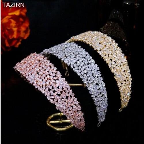 TAZIRN New CZ Tiaras Rose Gold Crowns for Woman Headpieces 2021 Newest Princess Diadem For Party Bride Wedding Hair Accessories