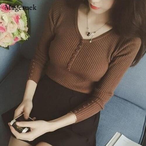 Fashion Sweater Women 2021 New Autumn and Winter Clothes V-neck Knitted Pullover Slim Long Sleeve Bottoming Shirt Women 16290