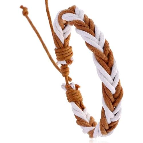 Jessingshow Vintage Handmade Genuine White Brown Wax Rope Chain Bracelet Men Bracelets & Bangles for Women Wristbands