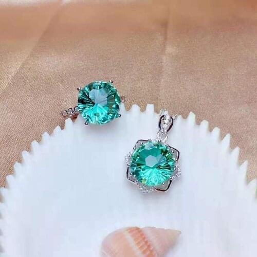High-quality Fireworks Green Crystal S925 Sterling Silver Ring Pendant Necklace Set Fine Fashion Jewelry For Women Free Shipping