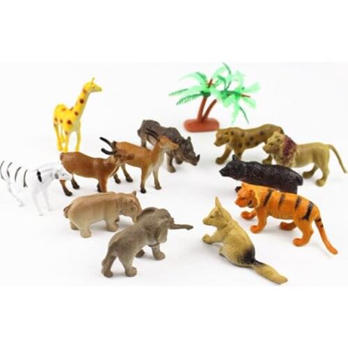 12pcs Wild animals Figures Set Toy Lion Tiger Giraffe Elephant Wolf Hippopotamus Model Plastic Static Animal Decoration Figures