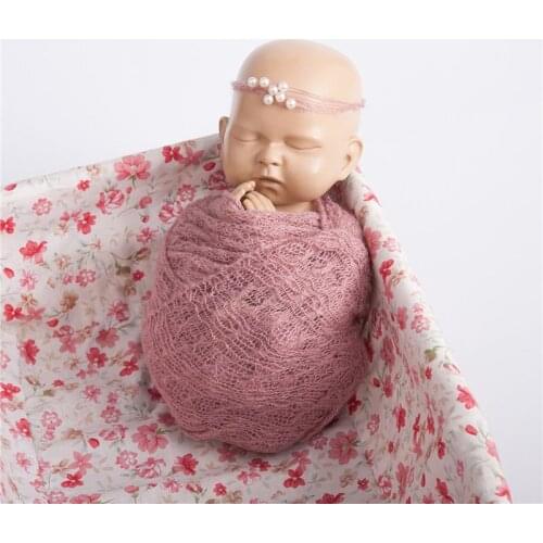 2 Pcs/set Baby Photography Props Blanket Wraps Stretch Knit Wrap Photo Newborn Cloth Accessories Headdress D7YD