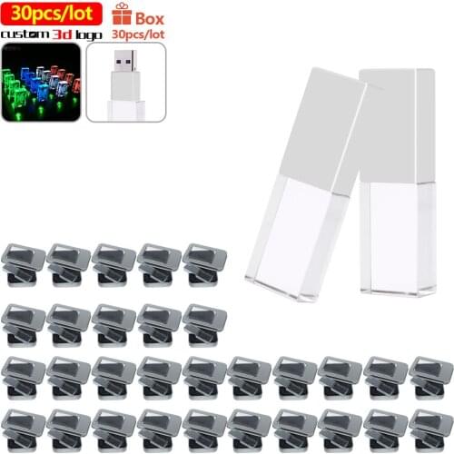 30pcs/lot Crystal USB 2.0 Flash Drives 4g free logo Pen drive USB 64GB 32G 16G 128GB Pen Driver Cle USB For photography gifts