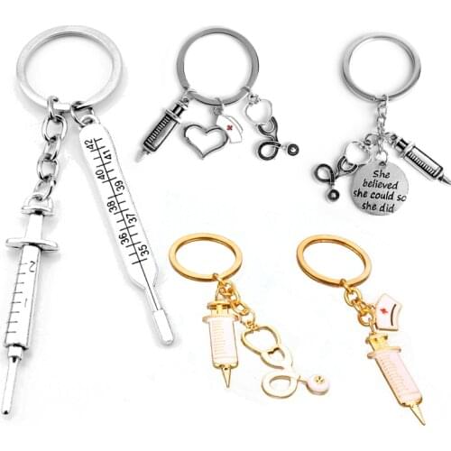 6 style Doctor Medical Tools Stethoscope Syringe Pendant Key Chains Nurse Medical students Gift Keychain llaveros Gifts