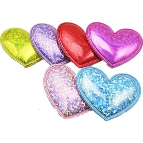 60pcs/lot 3.8*3.5cm Pu Heart Padded Appliques for Children Headwear Hair clip Accessories and Garment Accessories
