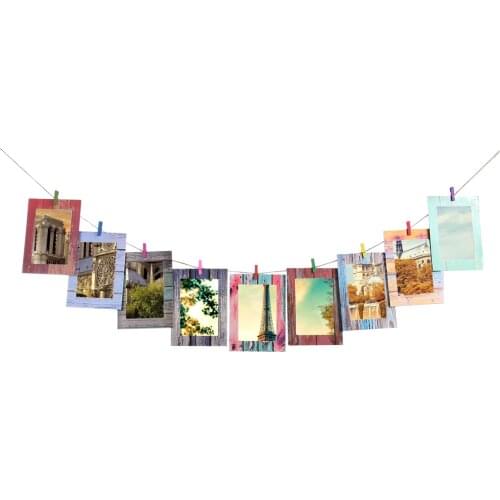9 Pcs Combination Paper Frame with Clips DIY Kraft Paper Picture Frame Hanging Wall Photos Album 2M Rope Home Decoration Craft