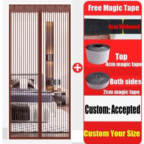 High Density Coffee Stripes Door Curtain Home Magnetic Automatic Close Summer Anti-Mosquito Fly Bug Insect Net Bedroom Mesh