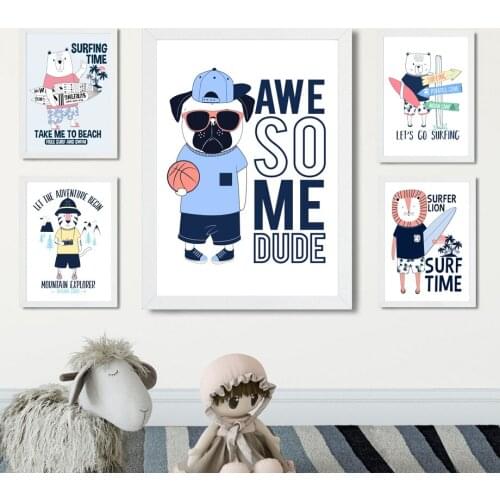 Bear Lion Zebra Dog Surfboard Coconut Alphabet Wall Art Canvas Painting Nordic Posters And Prints Wall Pictures Kids Room Decor