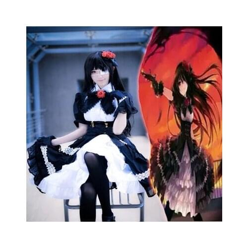 [Stock] Anime Date A Live Tokisaki Kurumi Five Years Ago Gothic Lolita Party Dress Cosplay Costume Halloween Suit For Women Outf