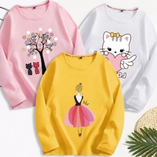 3Pcs/Pack Girls T-shirts Autumn Children Cartoon Bottom Tops Long Sleeve Princess Sweatshirts Kids Baby Cotton Clothes 4-16 Yrs