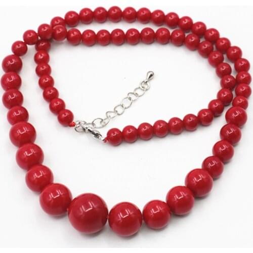 Artificial Coral Red Stone for Women Jewelry Making 6-14 Mm Beautiful Round Beads DIY Charms Chains Red Necklaces 18 Inches
